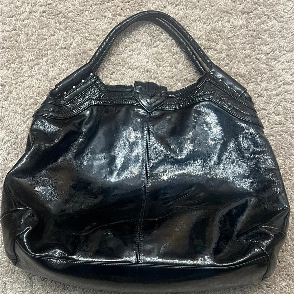 Bookies Black Patent Tote/Shoulder Bag with Two Handles